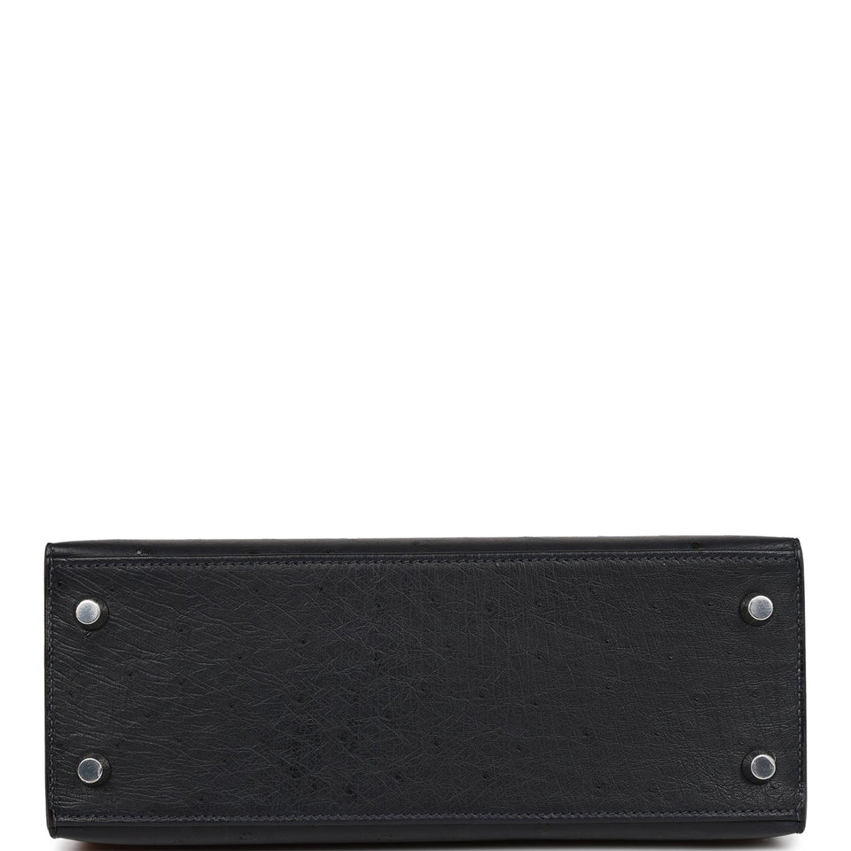 Hermes Kelly Sellier 25 Caban Ostrich Palladium Hardware