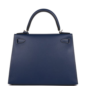 Hermes Special Order (HSS) Kelly Sellier 28 Bleu Indigo Epsom Palladium Hardware