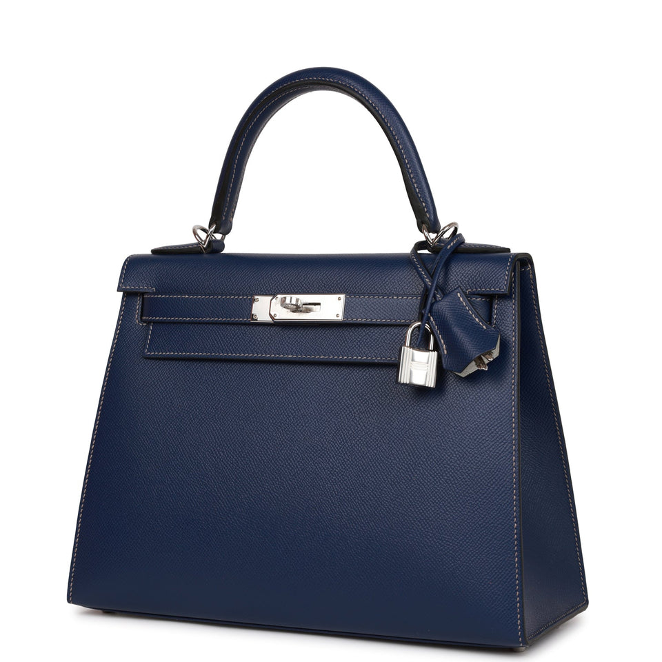 Hermes Special Order (HSS) Kelly Sellier 28 Bleu Indigo Epsom Palladium Hardware