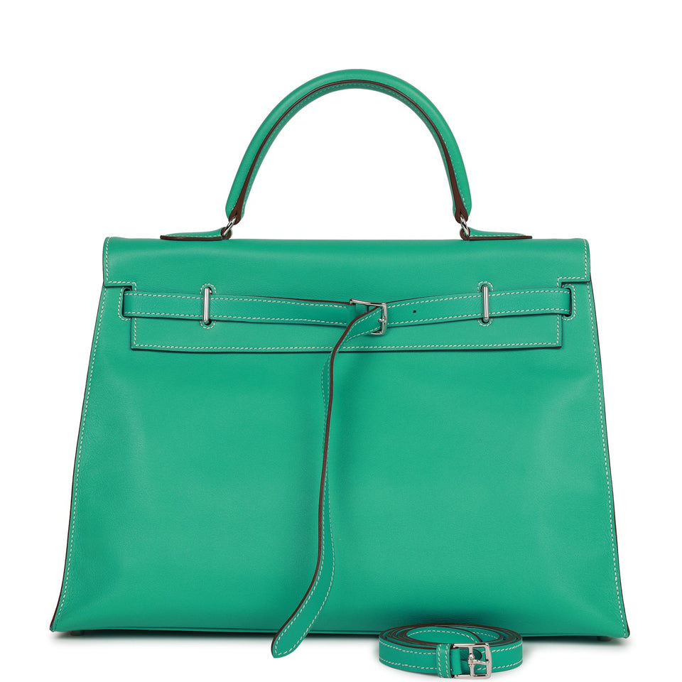 Hermes Kelly Flat 35 Lagoon Swift Palladium Hardware