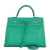 Hermes Kelly Flat 35 Lagoon Swift Palladium Hardware