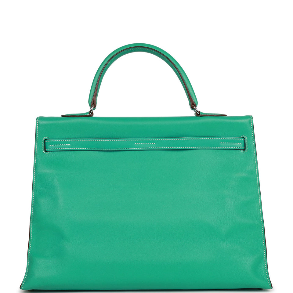 Hermes Kelly Flat 35 Lagoon Swift Palladium Hardware