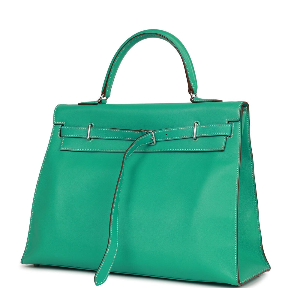 Hermes Kelly Flat 35 Lagoon Swift Palladium Hardware