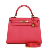 Hermes Kelly Sellier 28 Rose Extreme Epsom Gold Hardware