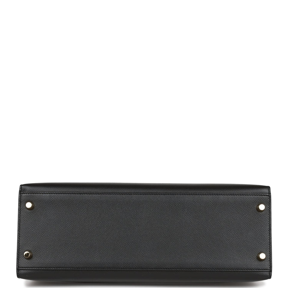 Hermes Kelly Sellier 32 Black Epsom Gold Hardware
