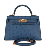 Hermes Kelly Sellier 20 Bleu Iris Ostrich Gold Hardware