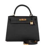 Hermes Kelly Sellier 28 Black Epsom Gold Hardware
