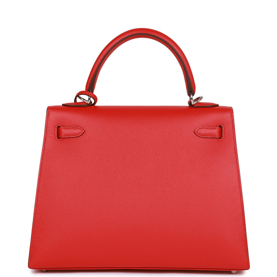 Hermes Kelly Sellier 25 Rouge de Coeur Verso Epsom Palladium Hardware