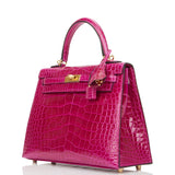 Hermes Kelly Sellier 25 Rose Pourpre Shiny Alligator Gold Hardware