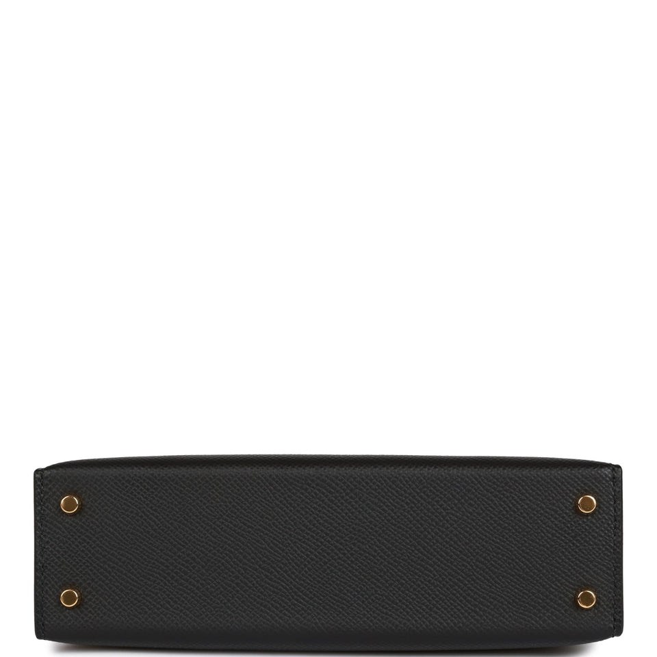 Hermes Kelly Sellier 20 Black Epsom Gold Hardware