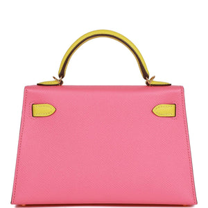 Hermes Special Order (HSS) Kelly Sellier 20 Rose Azalee and Lime Epsom Gold Hardware