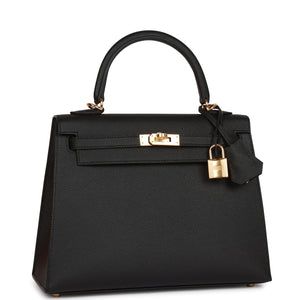 Hermes Kelly Sellier 25 Black Epsom Gold Hardware