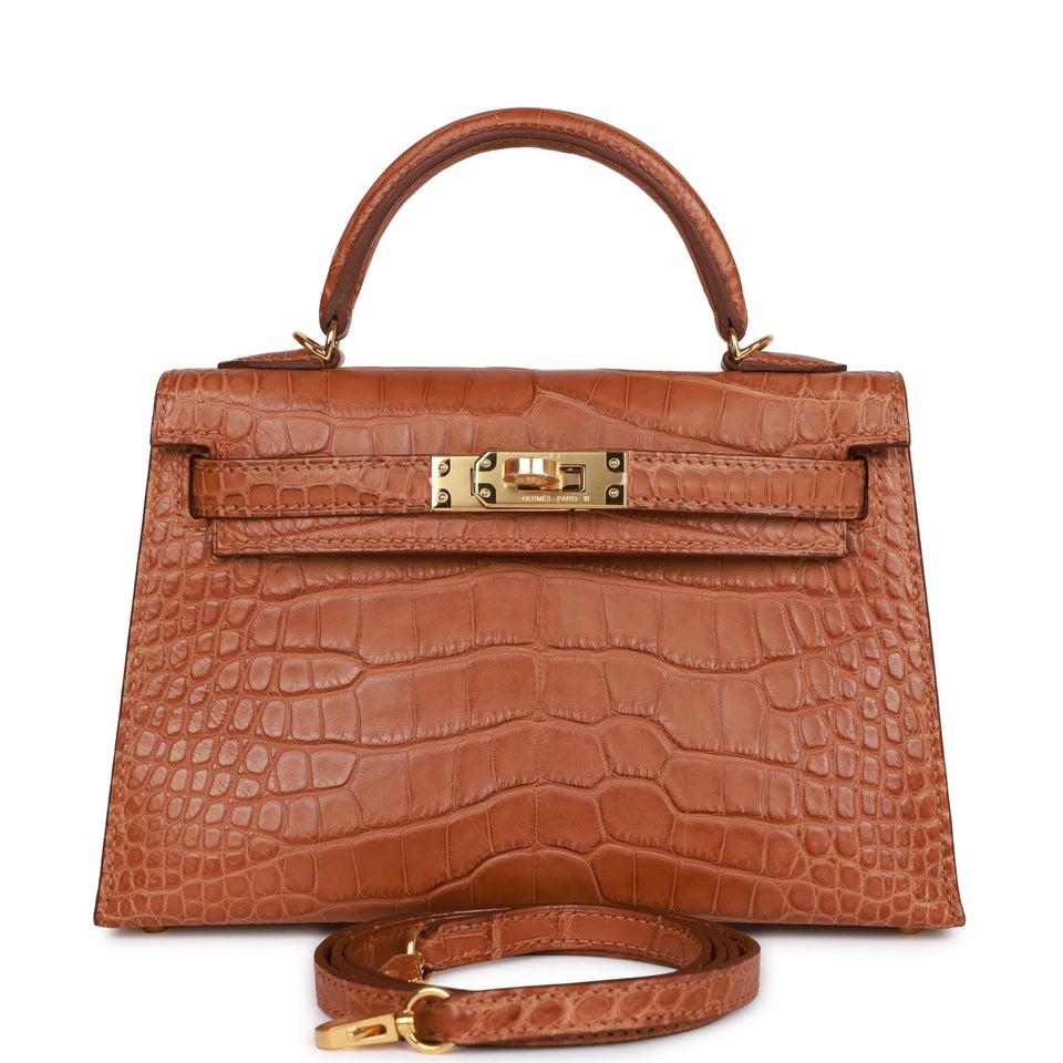 Hermes Kelly Sellier 20cm Gold Matte Alligator Gold Hardware