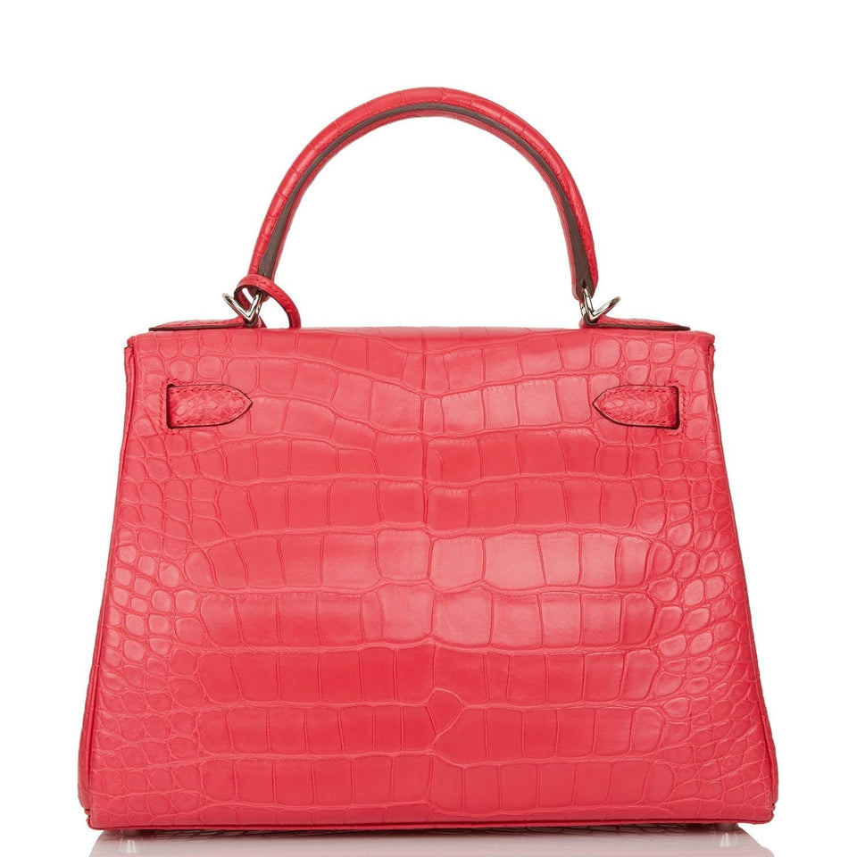 Hermes Kelly Retourne 28 Rose Extreme Matte Alligator Palladium Hardware