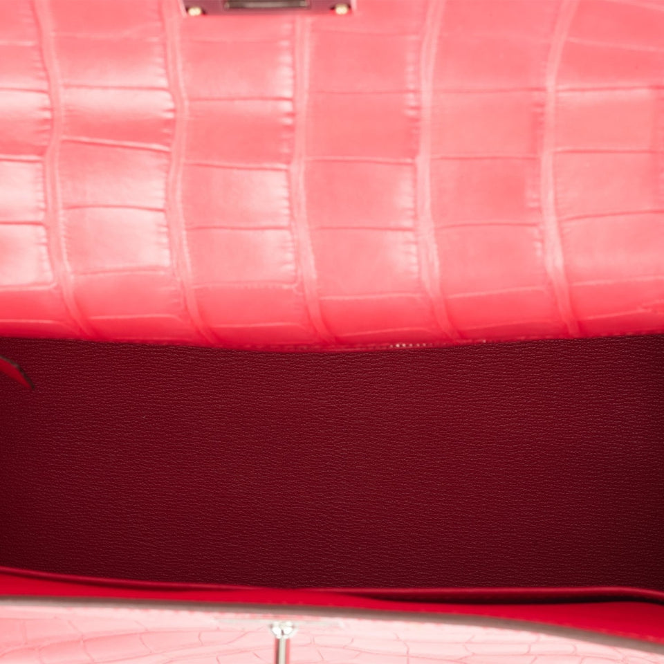 Hermes Kelly Retourne 28 Rose Extreme Matte Alligator Palladium Hardware