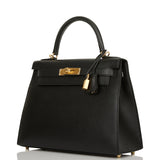 Hermes Kelly Sellier 28 Black Epsom Gold Hardware