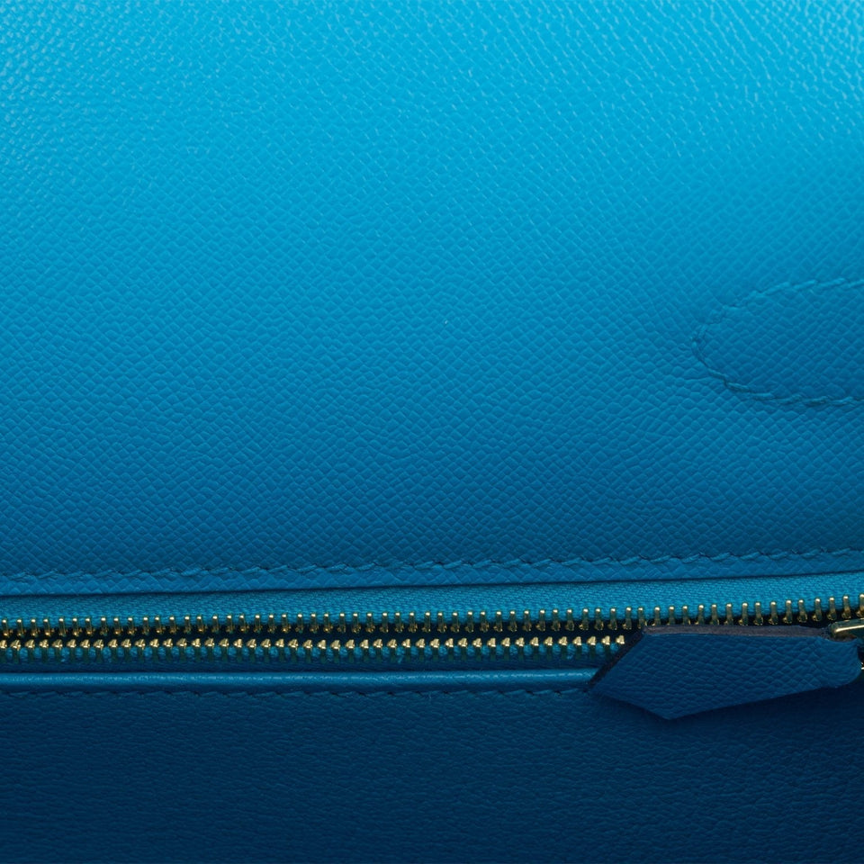 Hermes Kelly Sellier 28 Bleu Frida Epsom Gold Hardware