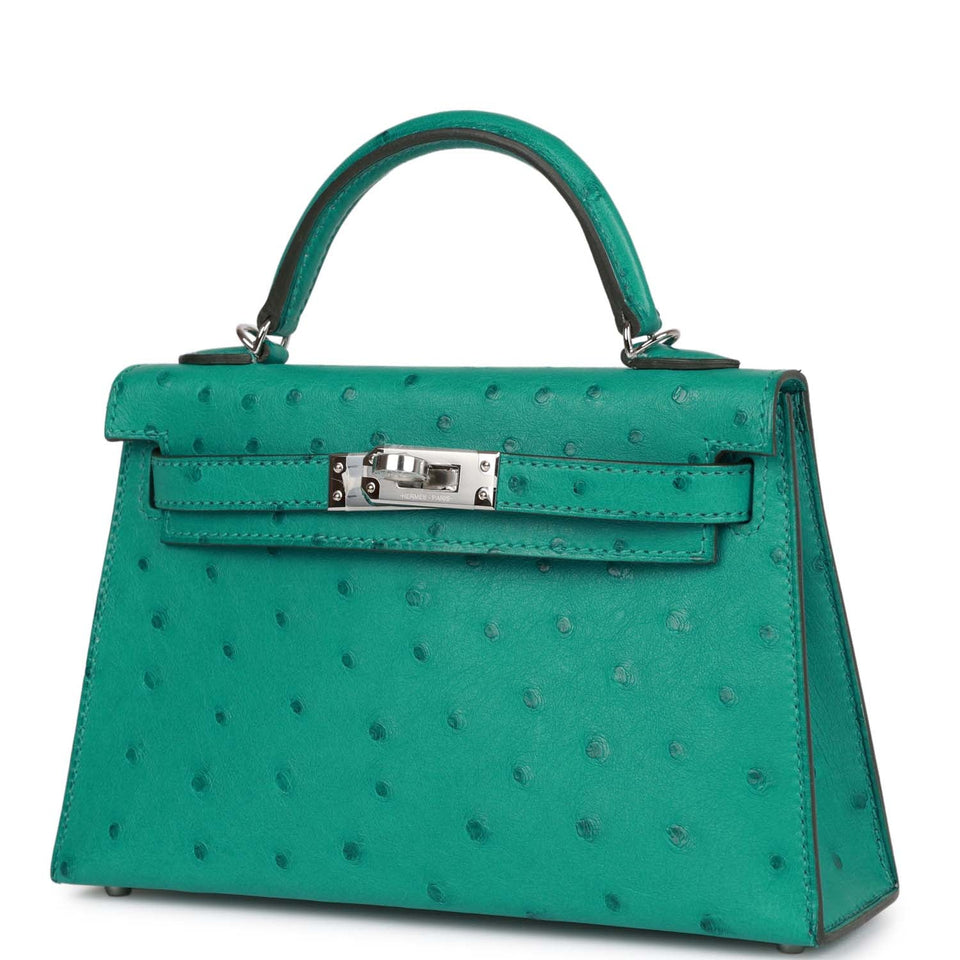Hermes Kelly Sellier 20 Vert Verone Ostrich Palladium Hardware
