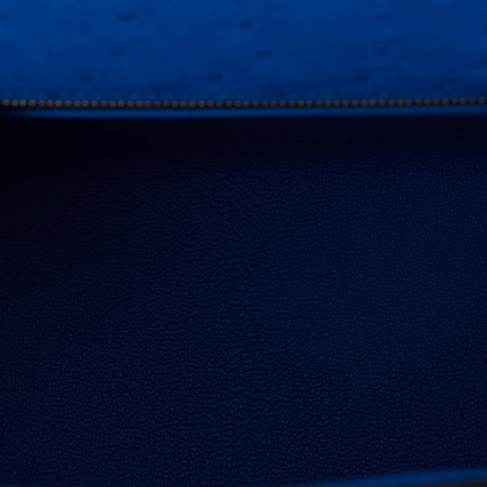 Hermes Kelly Sellier 25 Bleuet Ostrich Gold Hardware
