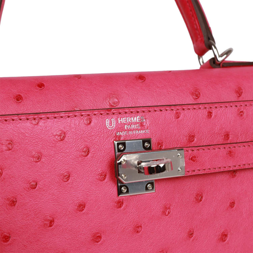 Hermes Special Order (HSS) Kelly Sellier 25 Rose Tyrien Verso Ostrich Palladium Hardware - Payment 1