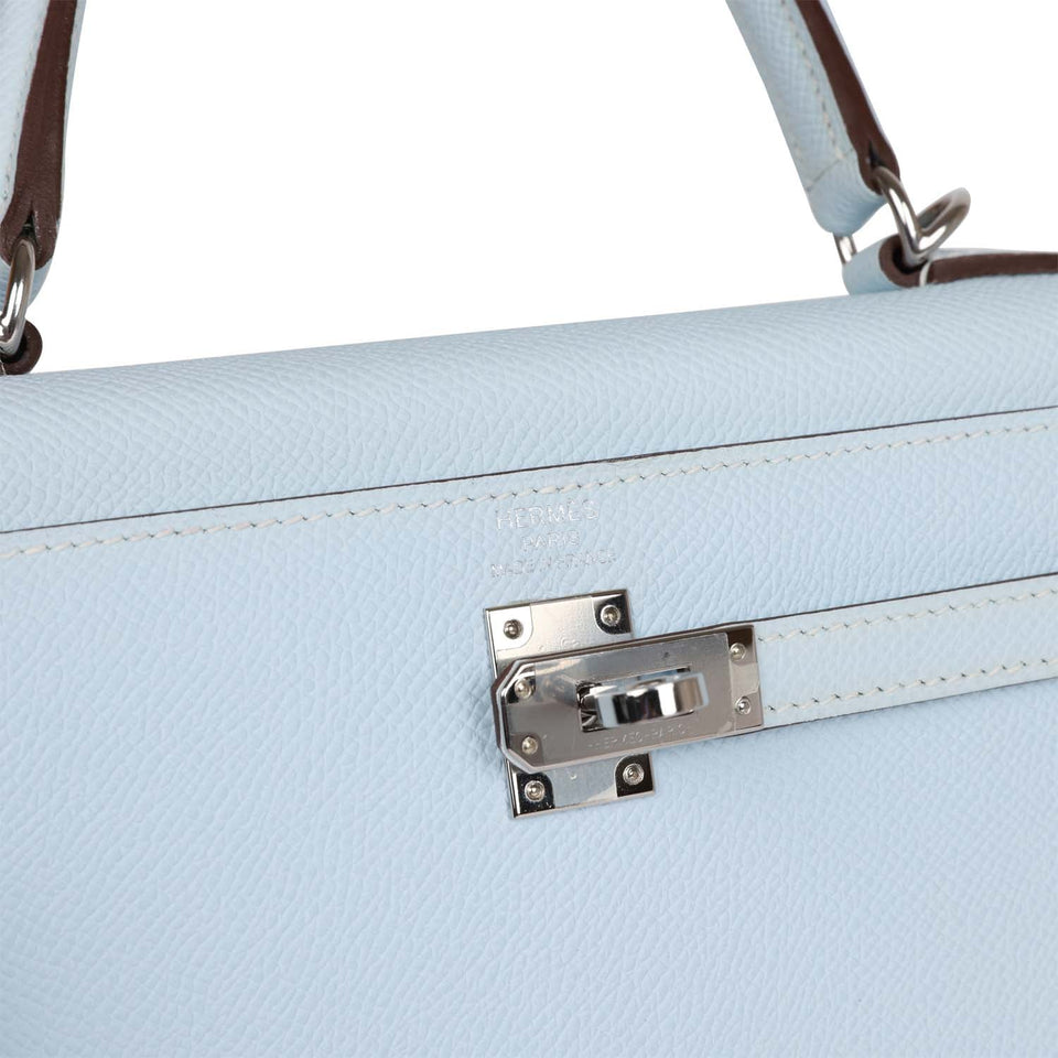 Hermes Kelly Sellier 25 Bleu Brume Epsom Palladium Hardware