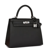 Hermes Kelly Sellier 25 Black Epsom Palladium Hardware