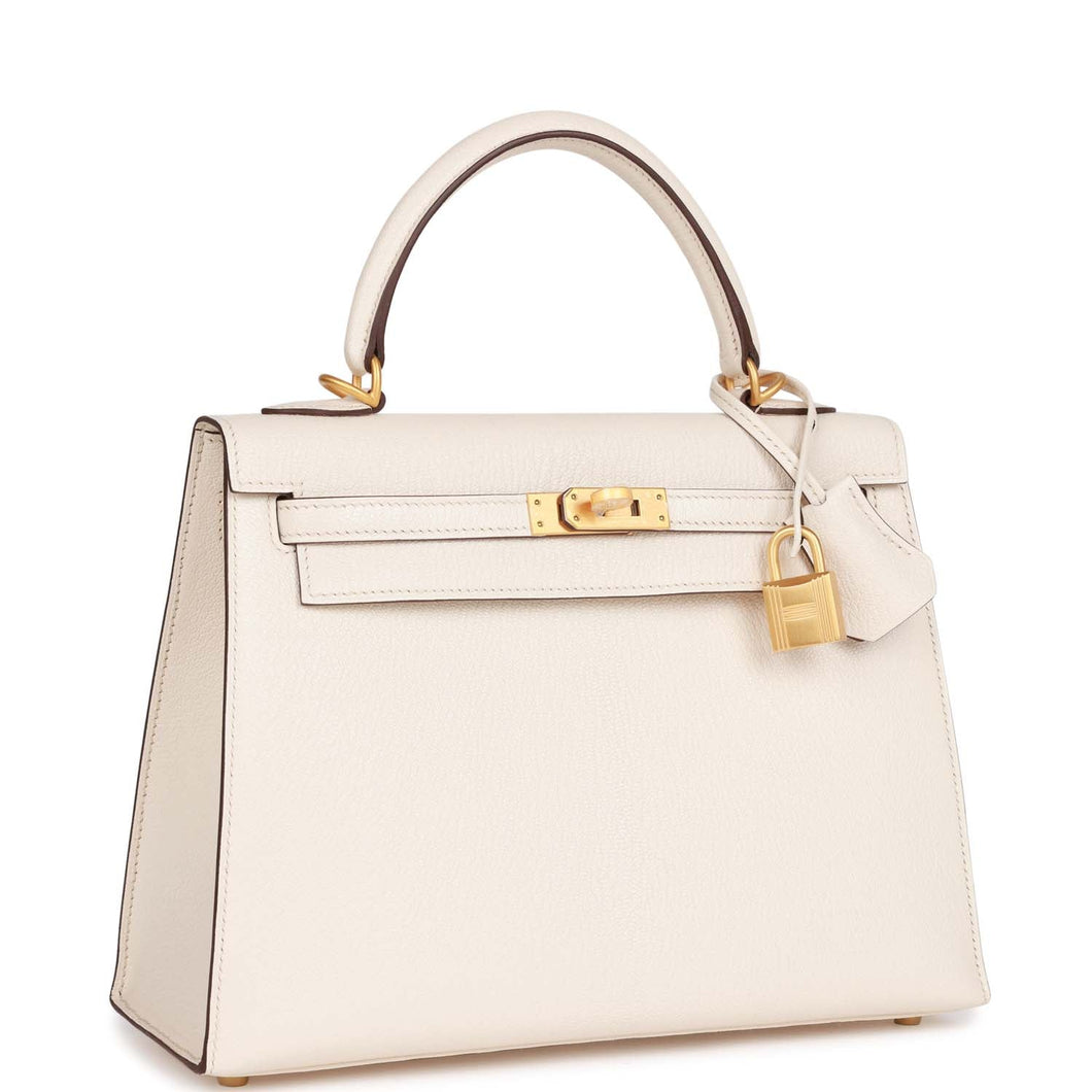 Hermes Special Order (HSS) Kelly Sellier 25 Nata Verso Chevre Brushed Gold Hardware