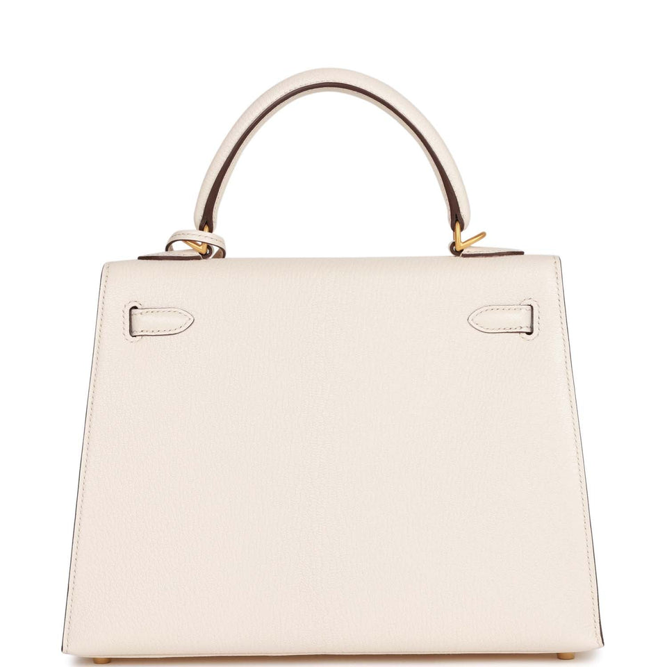 Hermes Special Order (HSS) Kelly Sellier 25 Nata Verso Chevre Brushed Gold Hardware