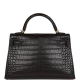 Hermes Kelly Sellier 20 Black Matte Alligator Gold Hardware
