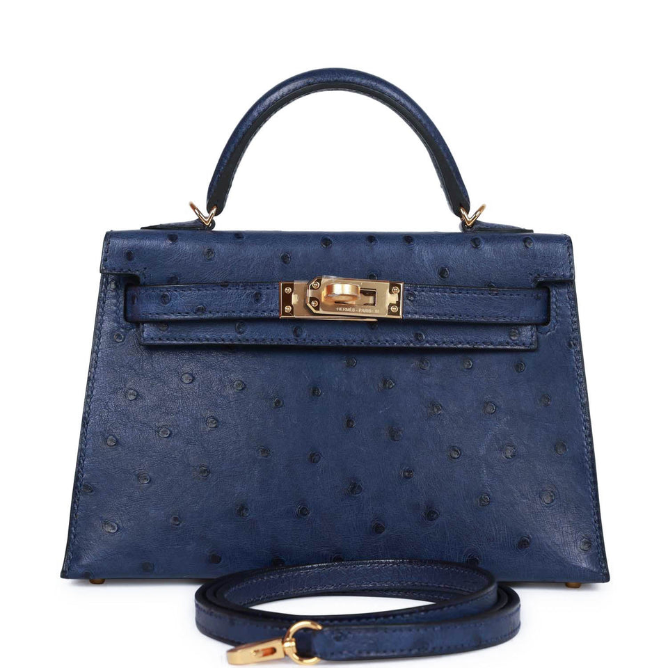 Hermes Kelly 20 Bleu Saphir Ostrich Gold Hardware