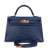 Hermes Kelly 20 Bleu Saphir Ostrich Gold Hardware