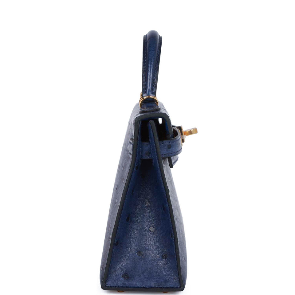 Hermes Kelly 20 Bleu Saphir Ostrich Gold Hardware