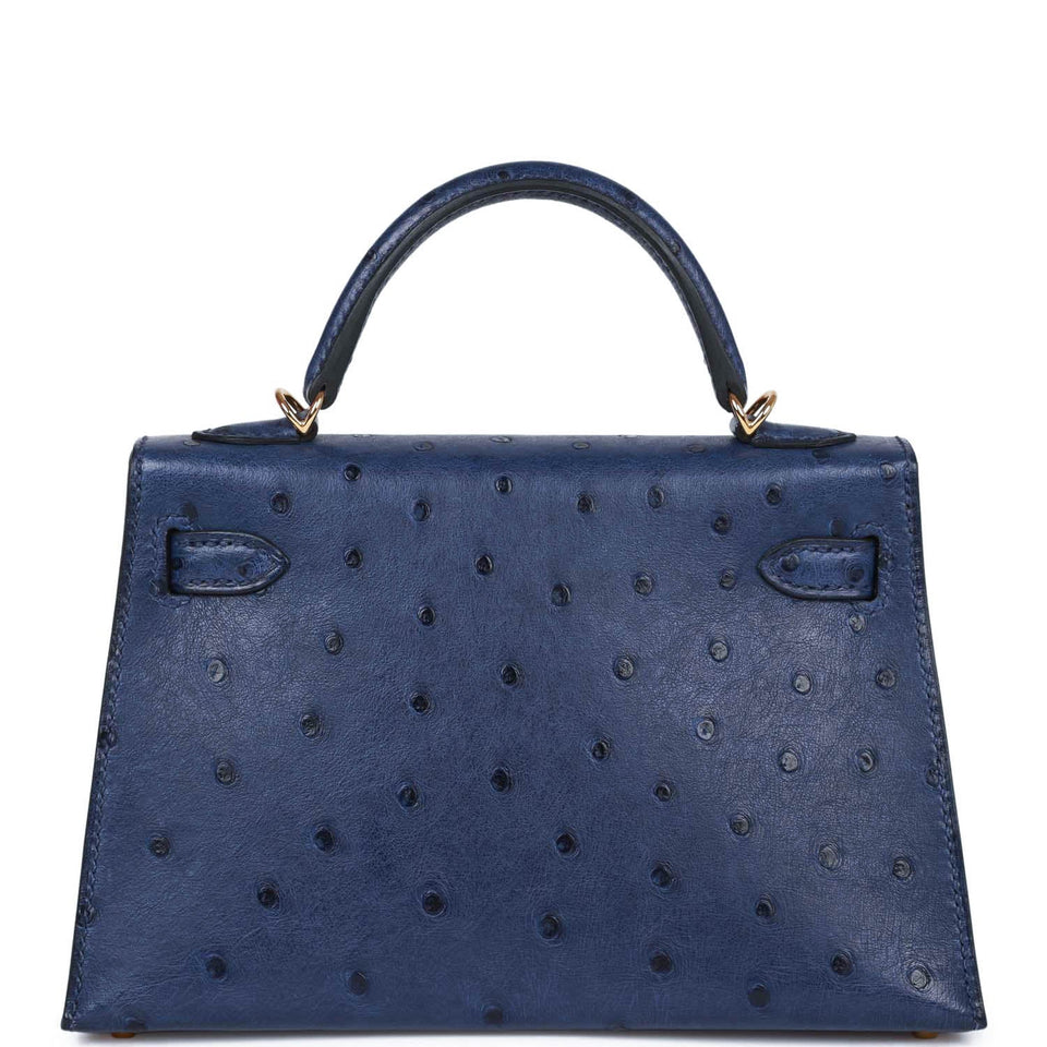 Hermes Kelly 20 Bleu Saphir Ostrich Gold Hardware