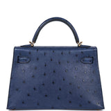 Hermes Kelly 20 Bleu Saphir Ostrich Gold Hardware