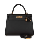 Hermes Kelly Sellier 28 Black Madame Gold Hardware