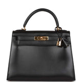 Vintage Hermes Kelly Sellier 28 Black Box Gold Hardware