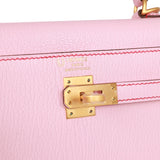 Hermes Special Order (HSS) Kelly Sellier 25 Rose Sakura Chevre Brushed Gold Hardware