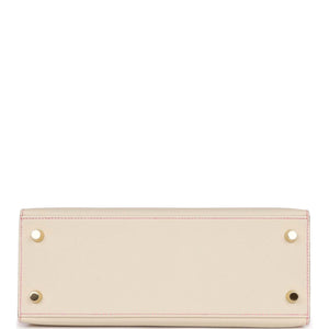 Hermes Special Order (HSS) Kelly Sellier 25 Craie and Rose Lipstick Epsom Brushed Gold Hardware