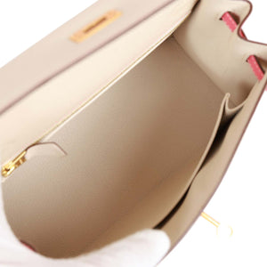 Hermes Special Order (HSS) Kelly Sellier 25 Craie and Rose Lipstick Epsom Brushed Gold Hardware