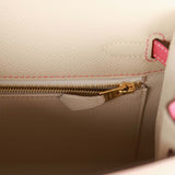 Hermes Special Order (HSS) Kelly Sellier 25 Craie and Rose Lipstick Epsom Brushed Gold Hardware