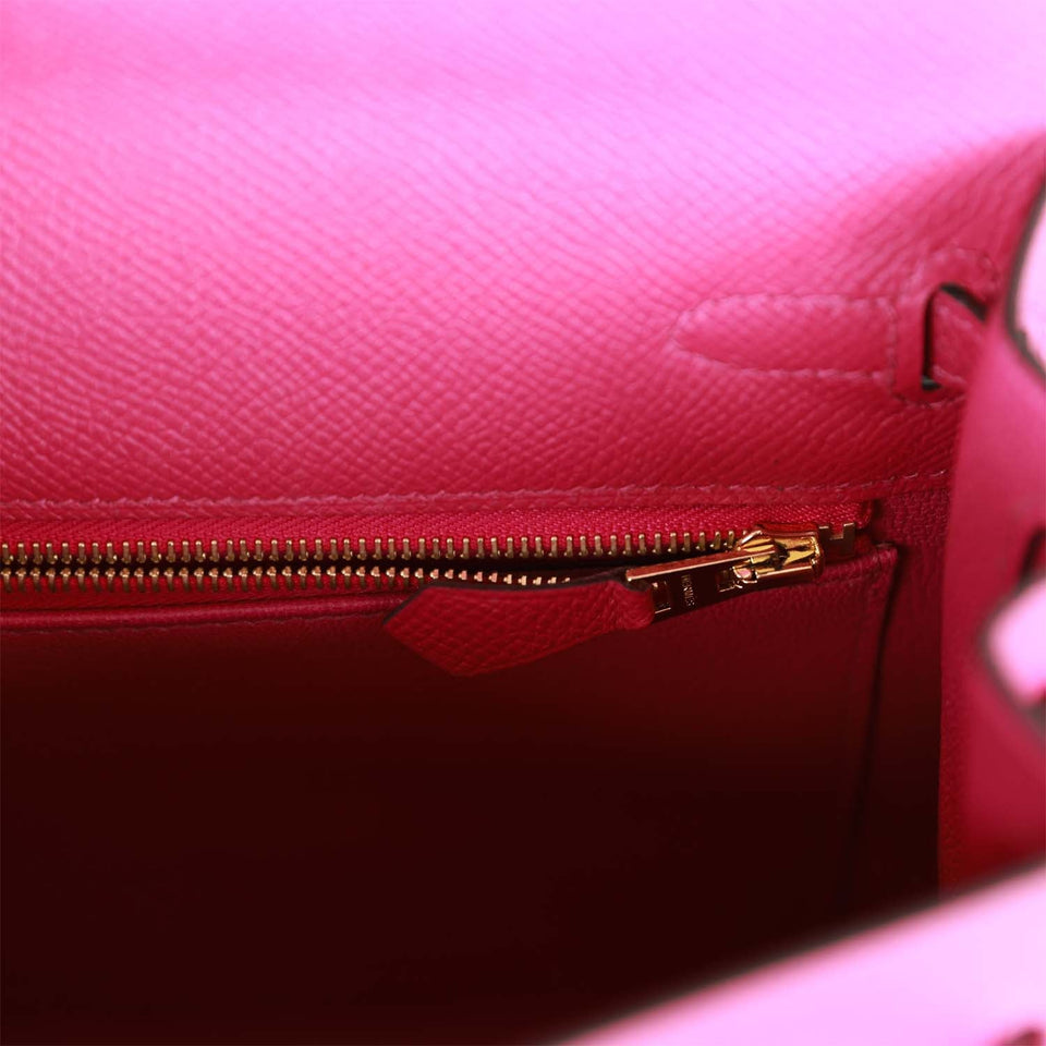 Hermes Kelly Sellier 25 Rose Pourpre Epsom Gold Hardware