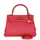 Hermes Kelly Retourne 28 Rose Extreme Clemence Gold Hardware