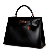 Vintage Hermes Kelly Sellier 32 Black Box Gold Hardware