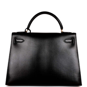 Vintage Hermes Kelly Sellier 32 Black Box Gold Hardware