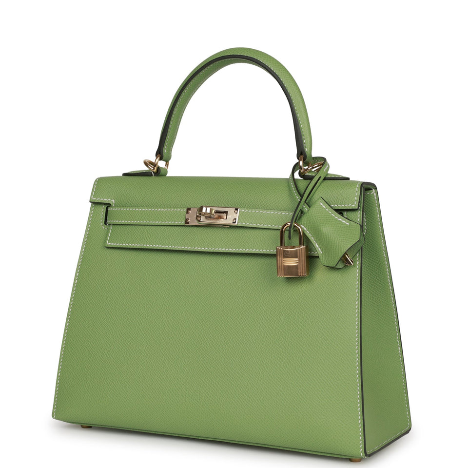 Hermes Special Order (HSS) Kelly Sellier 25 Vert Criquet Epsom Permabrass Hardware