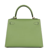 Hermes Special Order (HSS) Kelly Sellier 25 Vert Criquet Epsom Permabrass Hardware