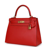 Hermes Kelly Sellier 28 Rouge Casaque Epsom Gold Hardware