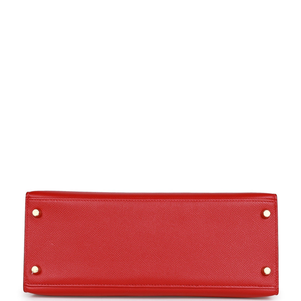 Hermes Kelly Sellier 28 Rouge Casaque Epsom Gold Hardware