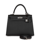 Hermes Kelly Sellier 25 Black Epsom Palladium Hardware