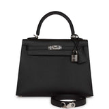 Hermes Kelly Sellier 25 Black Epsom Palladium Hardware